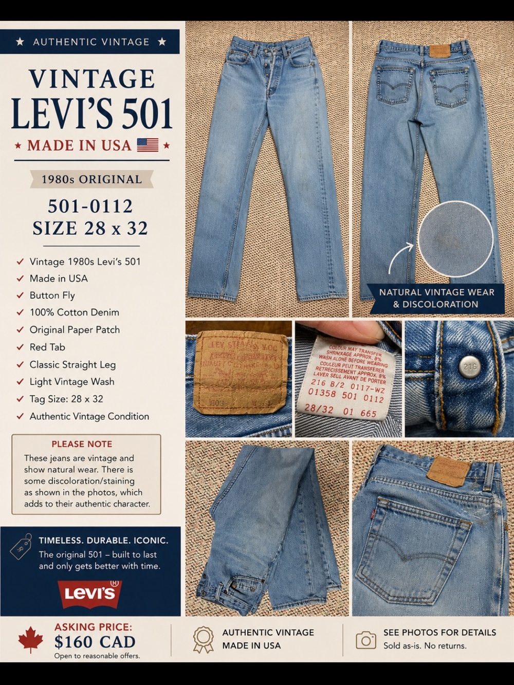 Authentic vintage Levi’s 501s, made in the USA 🇺🇸